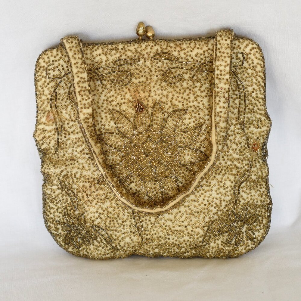 Walborg 1950's Gold Tone Beaded Evening Bag - Japan